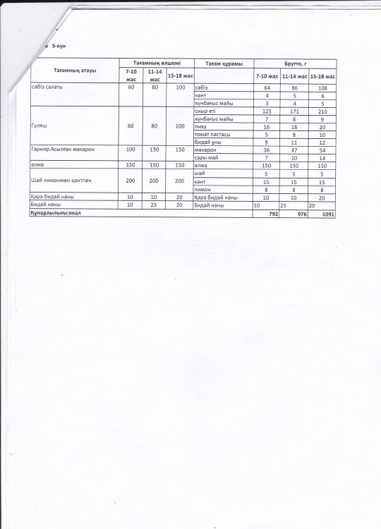 Тамақтану МЕНЮ Жаз-Күз ІҮ апта